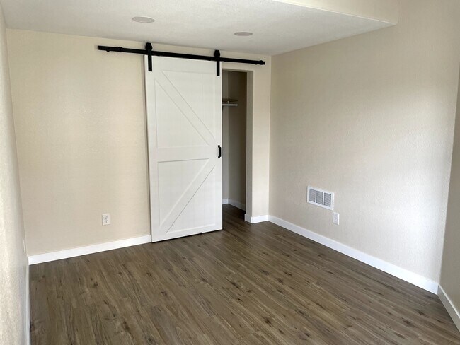 White barn door opening into walk in closet with extra storage space - 12838 Arezzo Cir