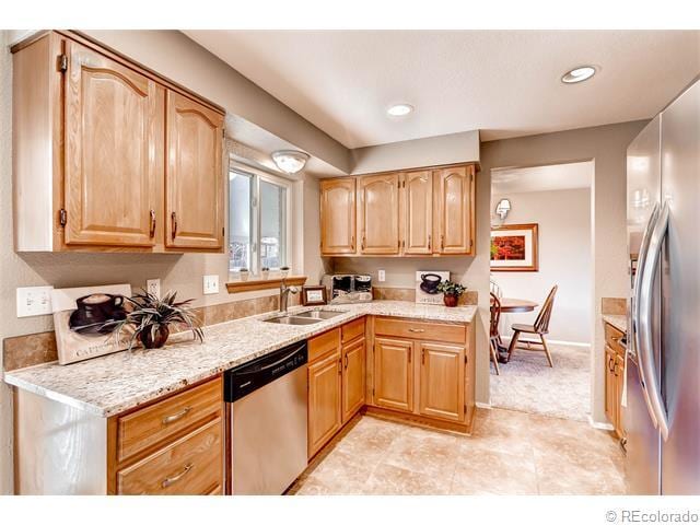 kitchen with stainless steel appliances, glass top stove, granite counters - 7091 Beech Street