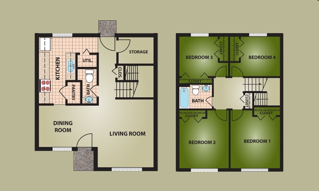 4 Bedroom, 1 and 1/2 Bath, Townhome - Garden Manor Apartments