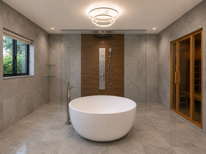 Primary bath, shower and sauna - 10244 Vestal Ct