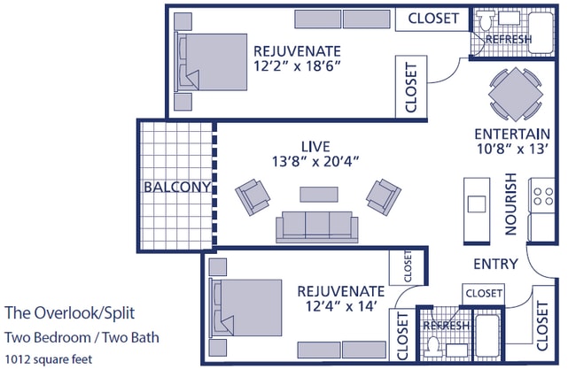 Two Bed Two Bath Split with Balcony - Berkshires At Town Center