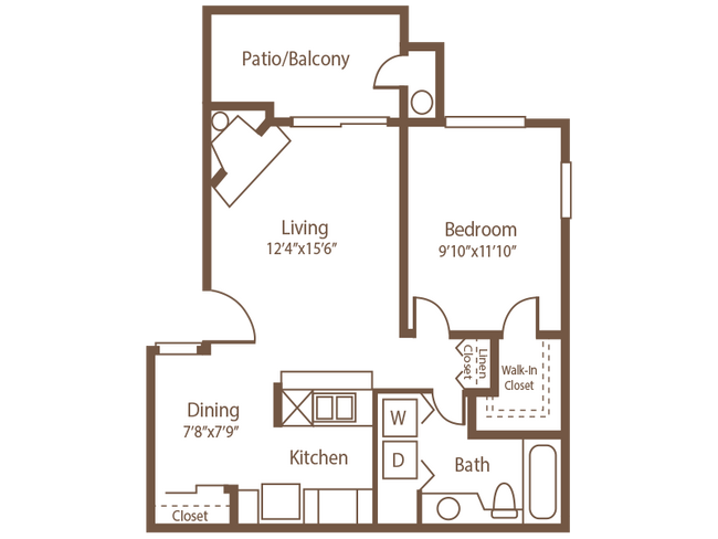 A1u - 1x1 upper floor floor plan Riverstone Apartments - Riverstone Apartments