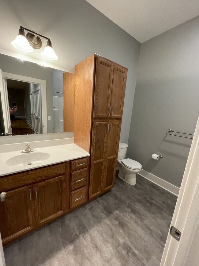 Bathroom sink, vanity & cabinets. - 204 E Broadway Ave