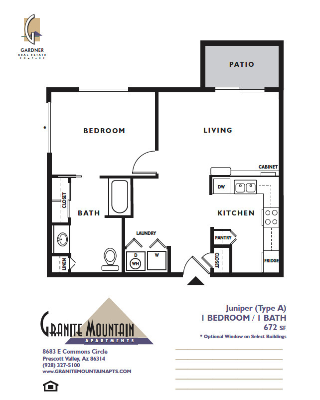 Juniper (Type A) 1 BEDROOM 1 BATH 672 SF - Granite Mountain