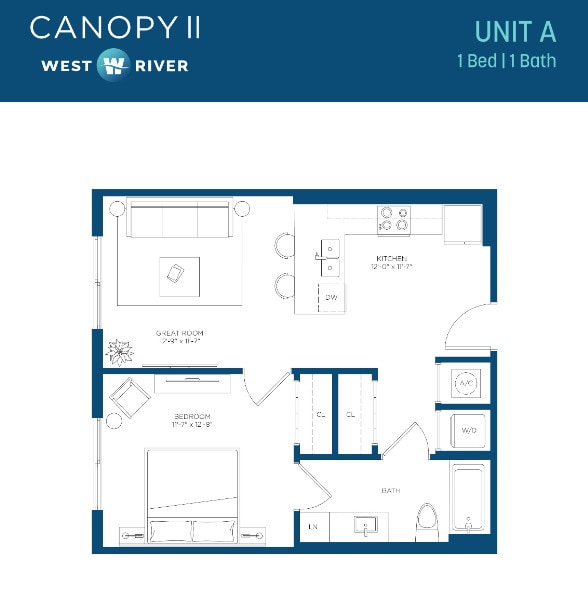 1 Bed 1 Bath - Floorplan - Canopy West River Phase II