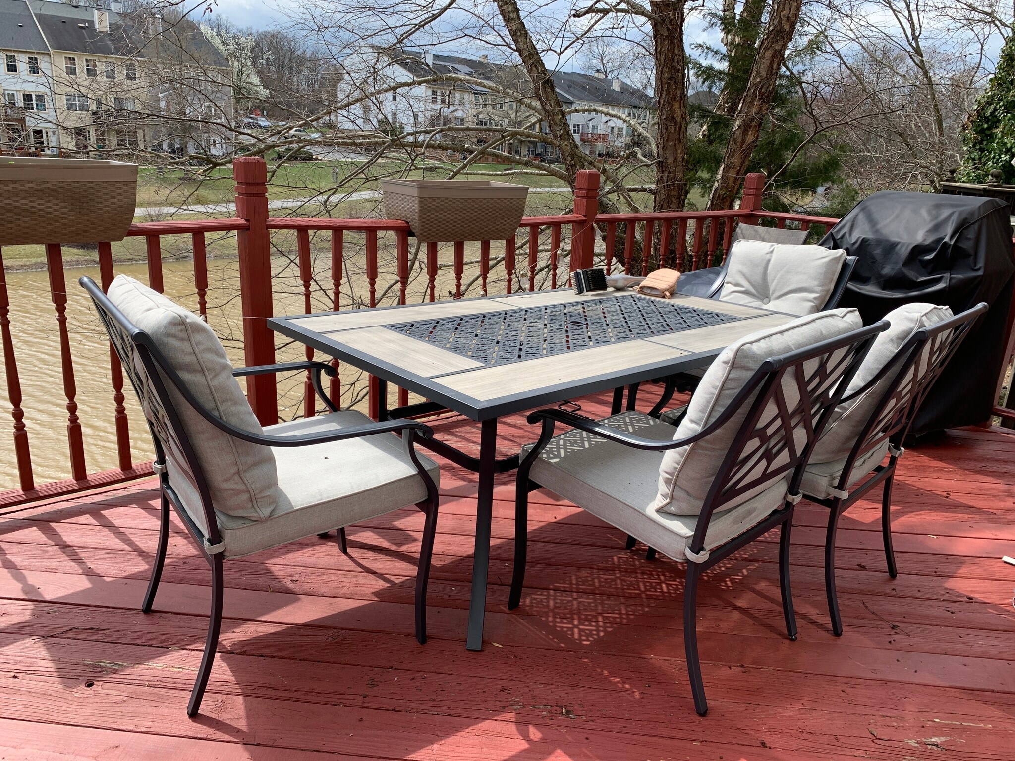 Patio with Serene Lakefront View - 7937 Ashford Blvd