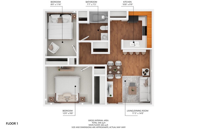 2 Bedroom Floor Plan - The Bridges