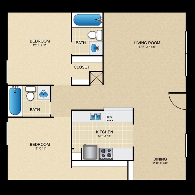 2 BED 2 BATH B - Dickinson Arms Apartments