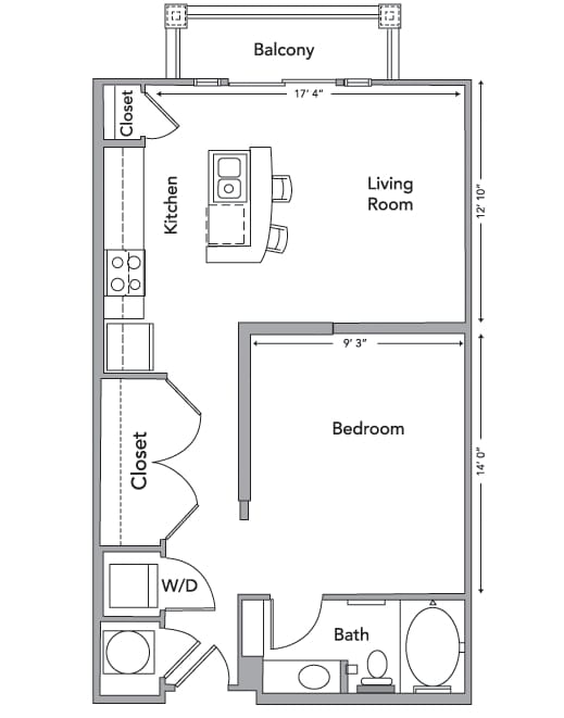 The Davis Floor Plan - 1BR/1BA - Boulevard at Anson I