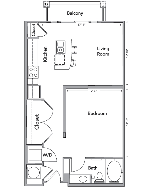 The Davis Floor Plan - 1BR/1BA - The Blvd at Anson