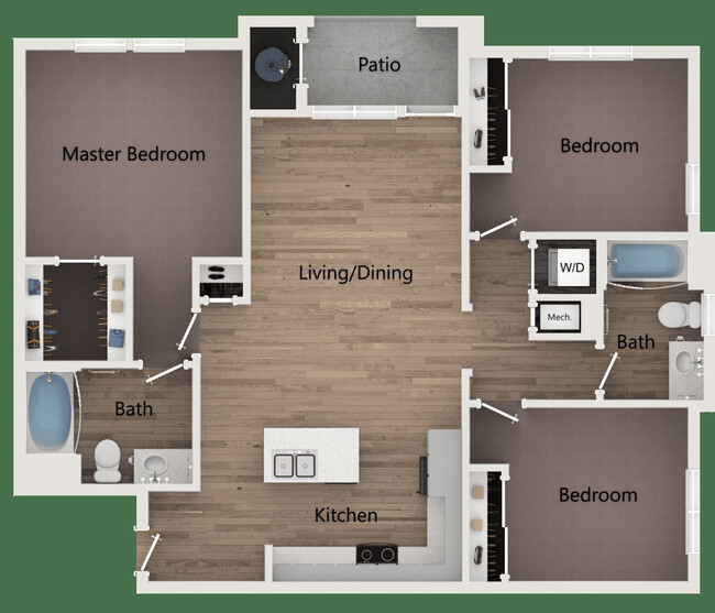 The Sage - Three Bedroom Two Bath Flat - Sage Apartments and Townhomes