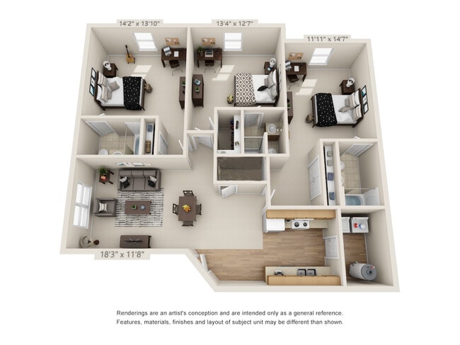 Spacious 3 Bedroom with 3 Private Bathrooms - Granite Place Apartments