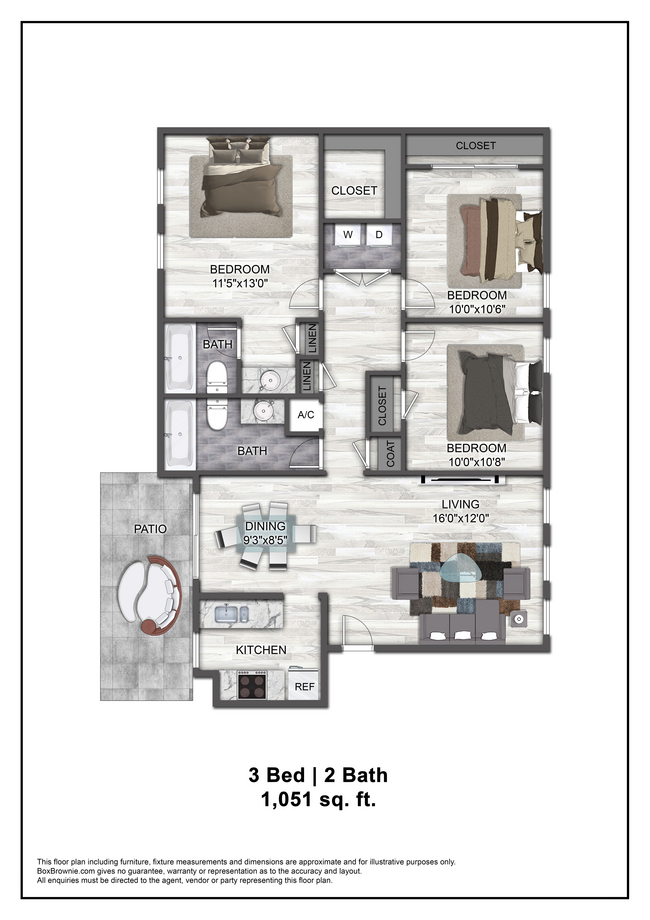 3 bed 2 bath 1051 sqft - Oasis Springs Apartments