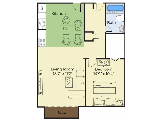 1 Bed Floor Plan - LOWELL ARMS APARTMENTS