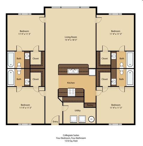 4BR/4BA - Collegiate Suites of Blacksburg