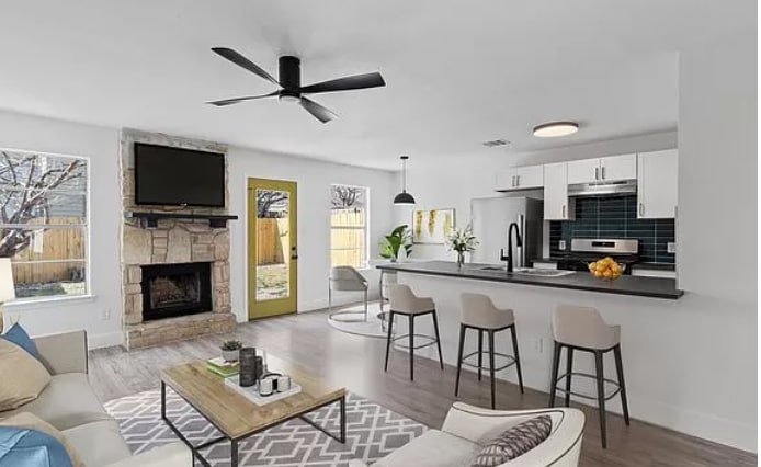 Living Room and Kitchen (Decorations Simulated) - 2406 Burleson Ct