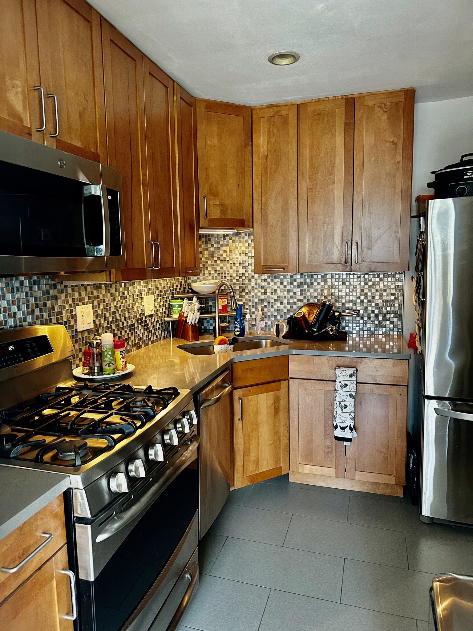 Gas Stove, Built-in microwave, under-cabinet lighting, double door fridge - 3515 Washington Blvd