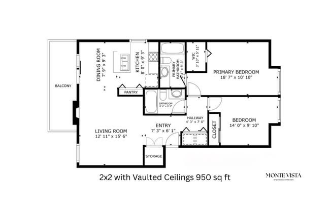 2x2 with Vaulted Ceilings l 950 sq ft l Monte Vista - Monte Vista Apartments