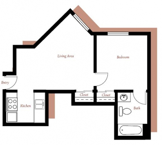 1x1 457 sq. ft. - Oxford Apartments