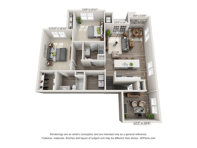 Two bedroom with den and garage - 1,437 square feet - The Glades