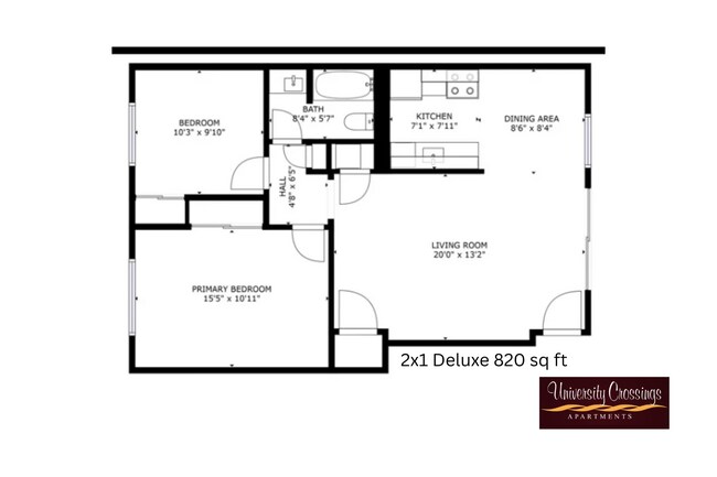 2x1 Deluxe l 820 sq ft l University Crossings - University Crossing Apartments