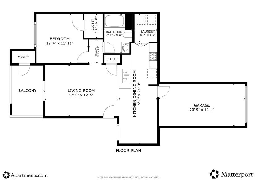 1BR, 1BA - 791SF - Floorplan - Acacia at Santa Rosa Creek