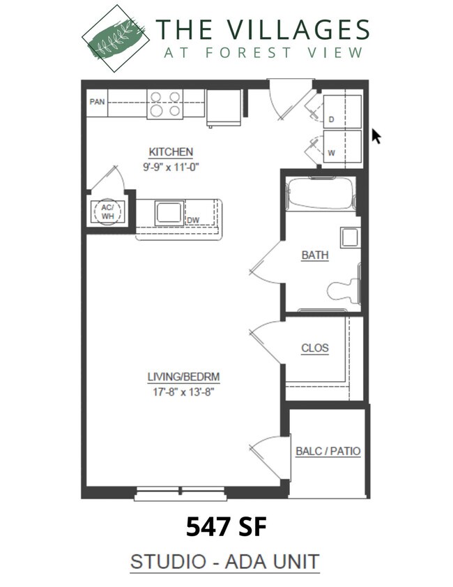 ADA 547 SF Studio - Villages at Forest View