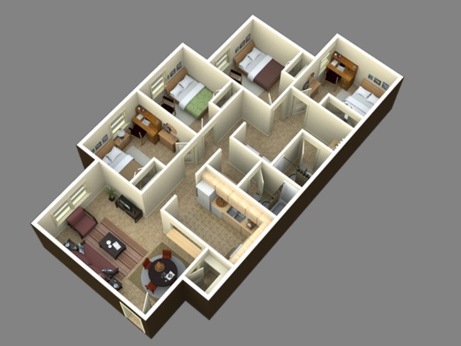 4 bedroom floor plan - Honeysuckle Student Apartments