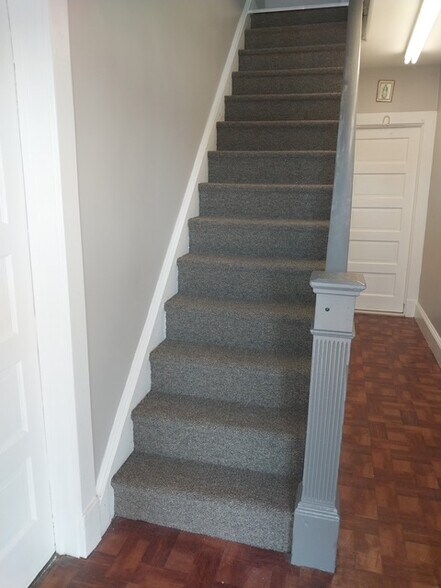 newly carpeted stairs leads to apt - 137 Chestnut Ave