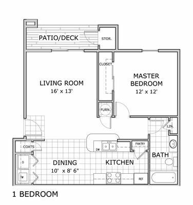 1 Bedroom Floor Plan - Cedar Place Apartments - C