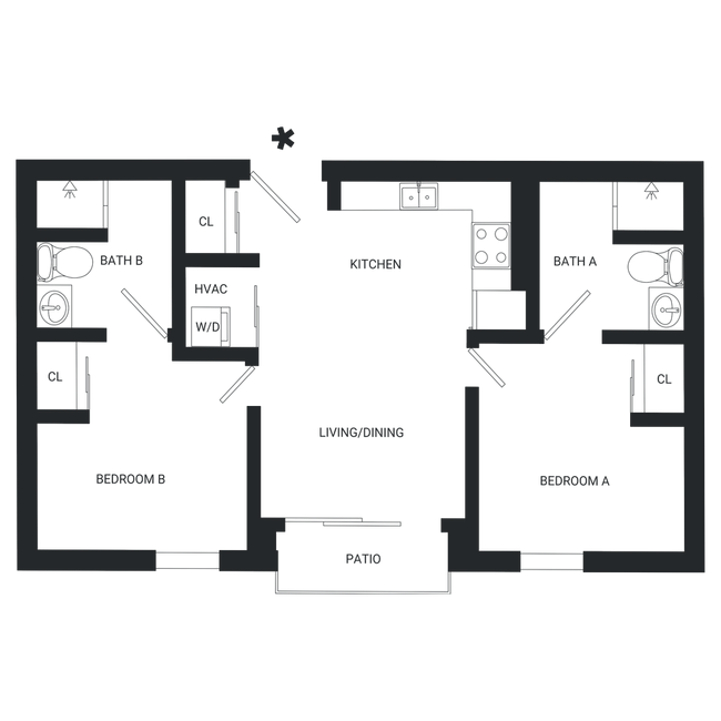 B1: 2BD | 2BA | 647 SF - The Rowe