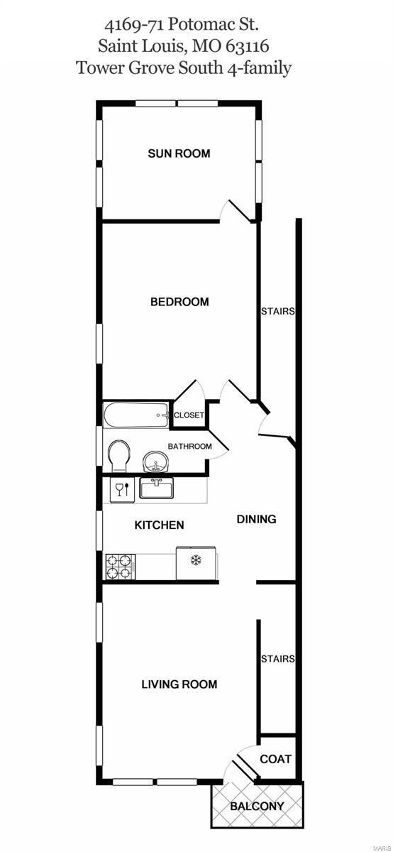 Apartment layout. May differ slightly if unit is first or second floor. - 4169 Potomac St