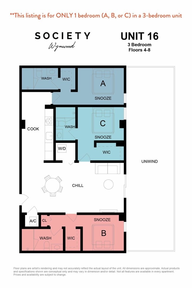 3 Bed RBB - Unit 16 Fl 4-8 - Society Wynwood