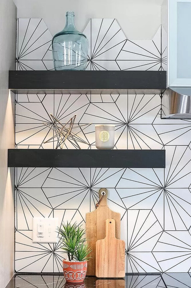 Open shelving and tiled backsplash - 905 Culpepper Ln