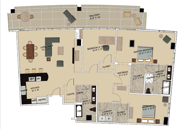 3BR/2BA - Royal Court Condos
