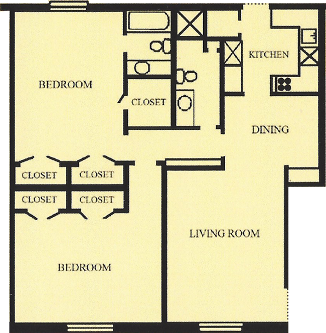 B1 - 2 Bed, 2 Bath ,1,136 sqft - The Ridgmar Oaks Apartments