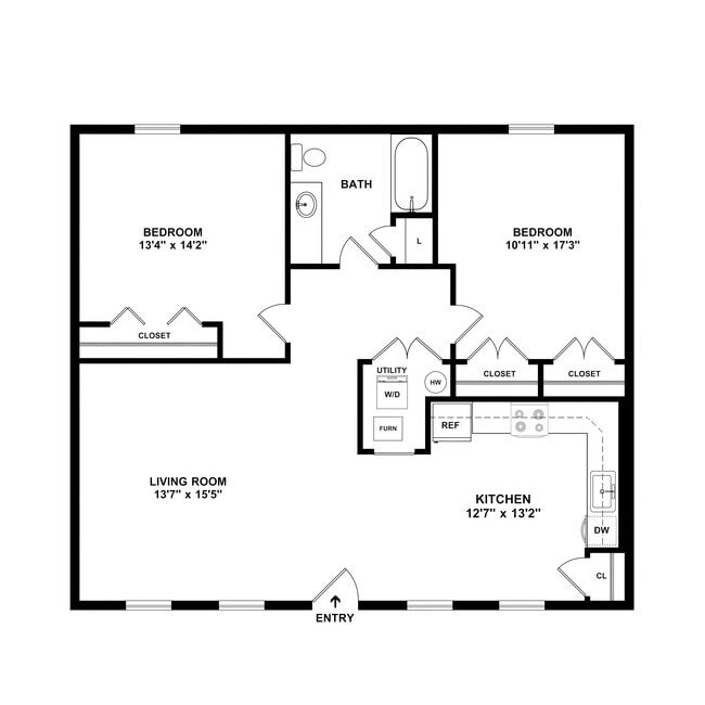 2 Bedroom Floorplan w/Measurements - Dover Highlands