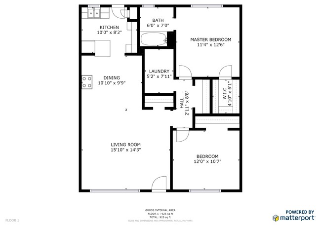 2BR/1BA Floor Plan - Spanish Rose