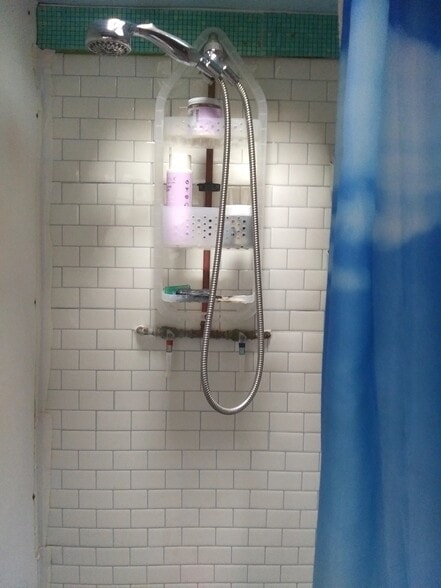 shower back wall was faux tile here, n ow redone in local artwork Ombre' - 281 Kaikea St