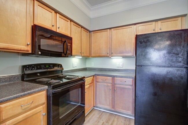 Kitchen with Black Appliances - Carrington at Champion Forest Apartments