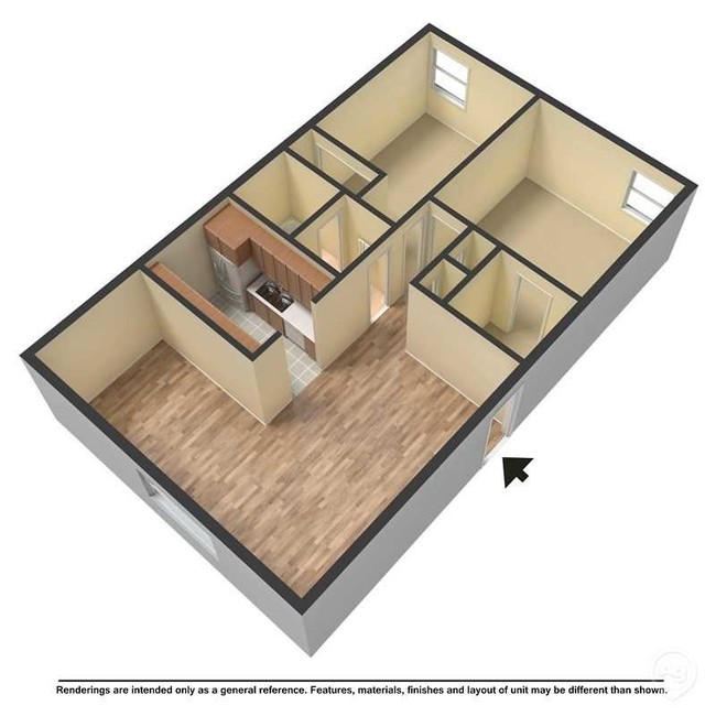 Two Bedroom/One Bath Floor Plan - Lakeview Heights