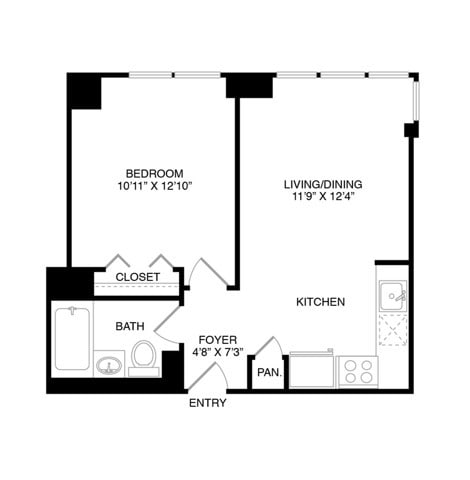 One Bedroom One Bath (580 SF) - 800 Sixth Apartments