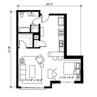 1BR/1BA - The Vaux