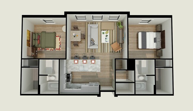 2 Bedrooms/2 Bathrooms Floorplan - One Park Place Apartments