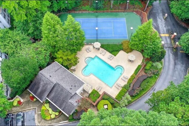 Drone Photo of Pool and tennis court - 6800 Glenridge Dr