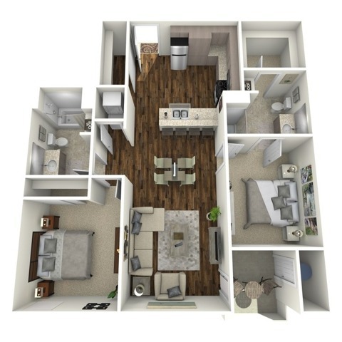 Two bedroom, two bath, 951 square foot apartment home - Overlook at Mesa Creek