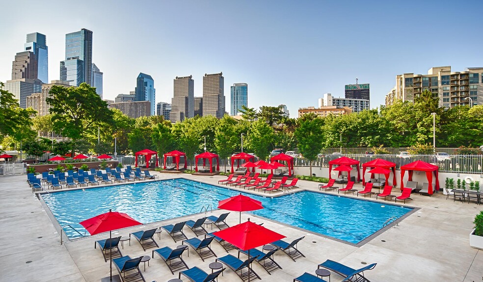 Spend the day by the pool, fully-equipped with private cabanas and lounge furniture - Park Towne Place Apartments