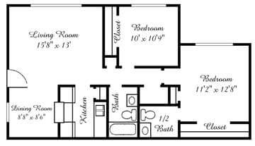 2BR/1.5BA - The Oakley
