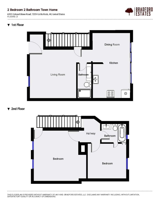 2 Bedroom 2 Bathroom TownHome Floor Plan - Villa Nueva Apartments