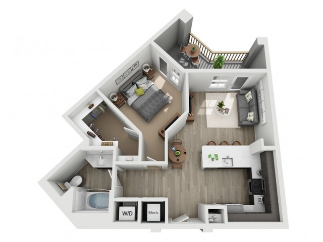 A2 One Bedroom Floor Plan - The Haven at Indigo Square